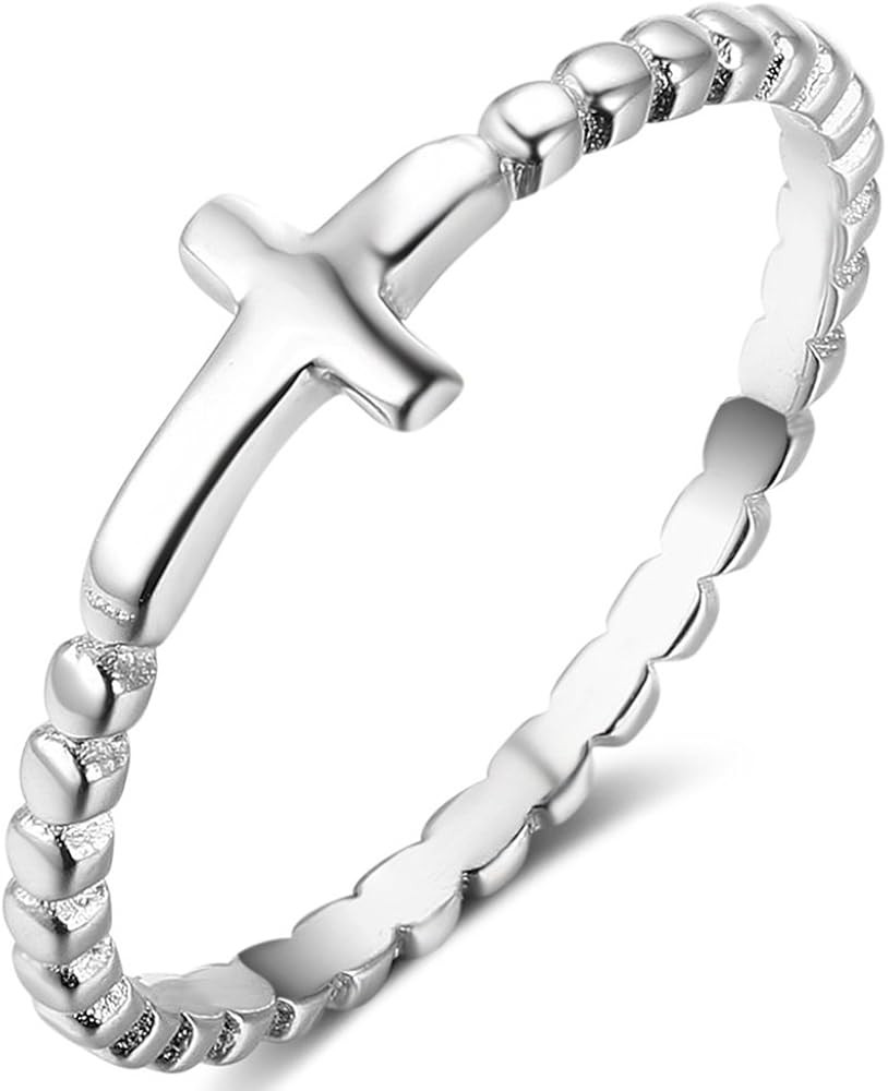 925 Sterling Silver Christian Religious Cross Classical Simple Plain Ring | Amazon (US)