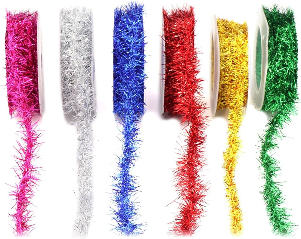 6 Roll Christmas Tinsel Wire Garland Strip Christmas Tree Decorative Props Wire Garland Ribbon DI... | Amazon (US)