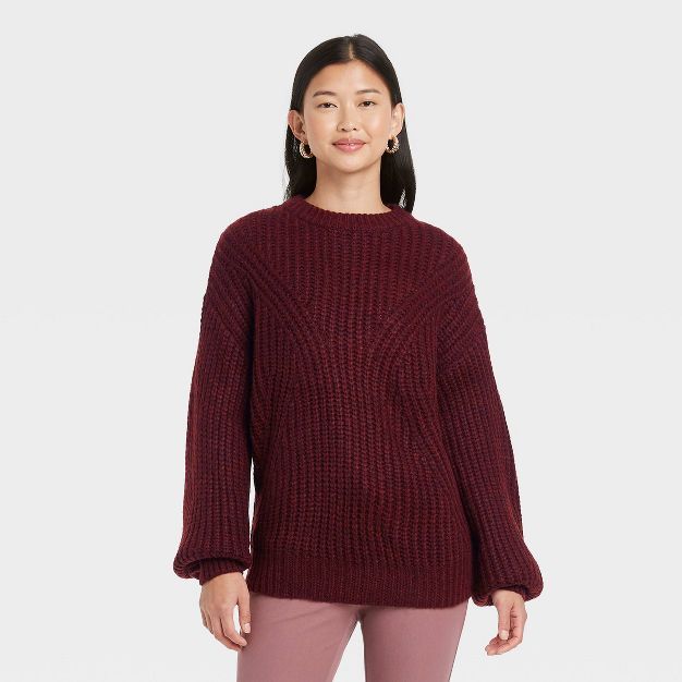 Women's Crewneck Pullover Sweater - A New Day™ Burgundy L | Target