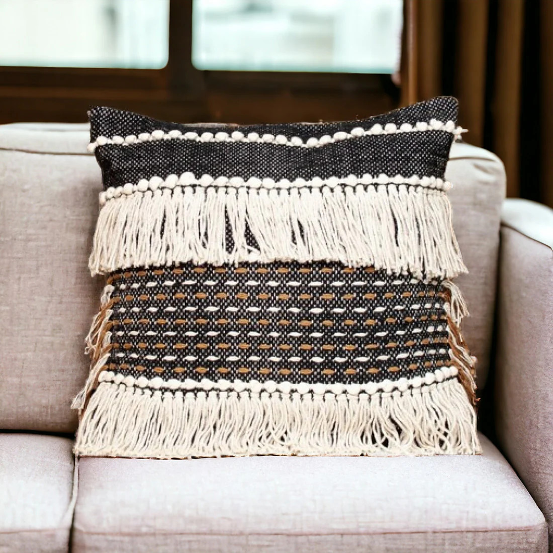 Black And Ivory Textured Throw Pillow | Shop Simon