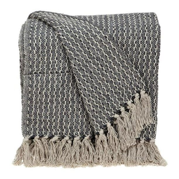 HomeRoots 476212 Beige & Black Transitional Woven Handloom Throw Blanket, Gray | Walmart (US)