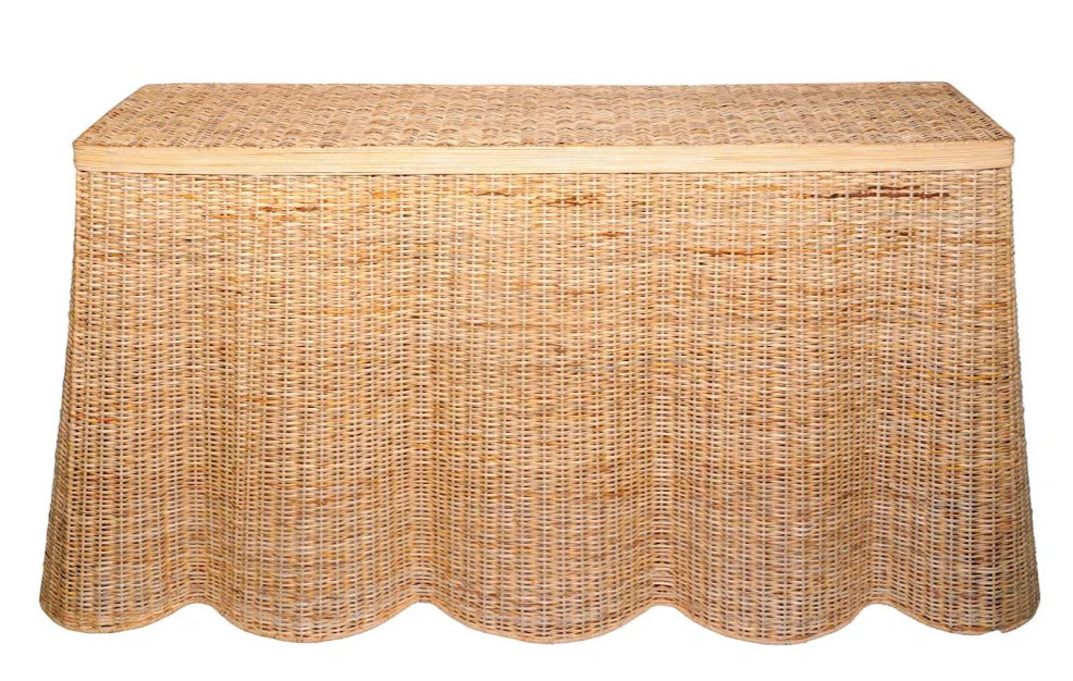 Extra Large Scalloped Wicker Console Table | The Enchanted Home