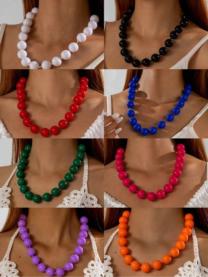1pc mode trendy hars dopamine kleur gevlochten kraal geometrische ronde kralenketting, feestcadea... | SHEIN