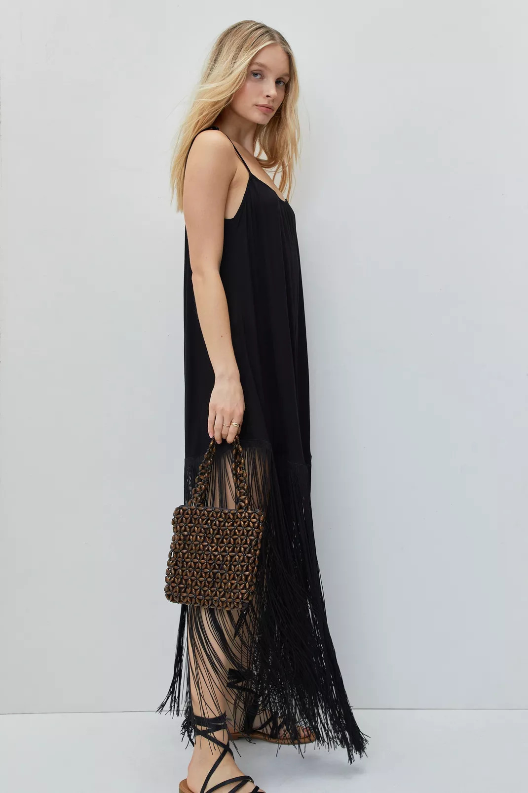 Crinkle Cowl Neck Fringe Maxi Cover Up Dress | Nasty Gal (US)
