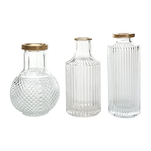DN DECONATION Bud Vase in Bulk, Small Glass Vase Set of 3, Mini Vase, Gold-Rimmed Clear Vase for Wed | Amazon (US)
