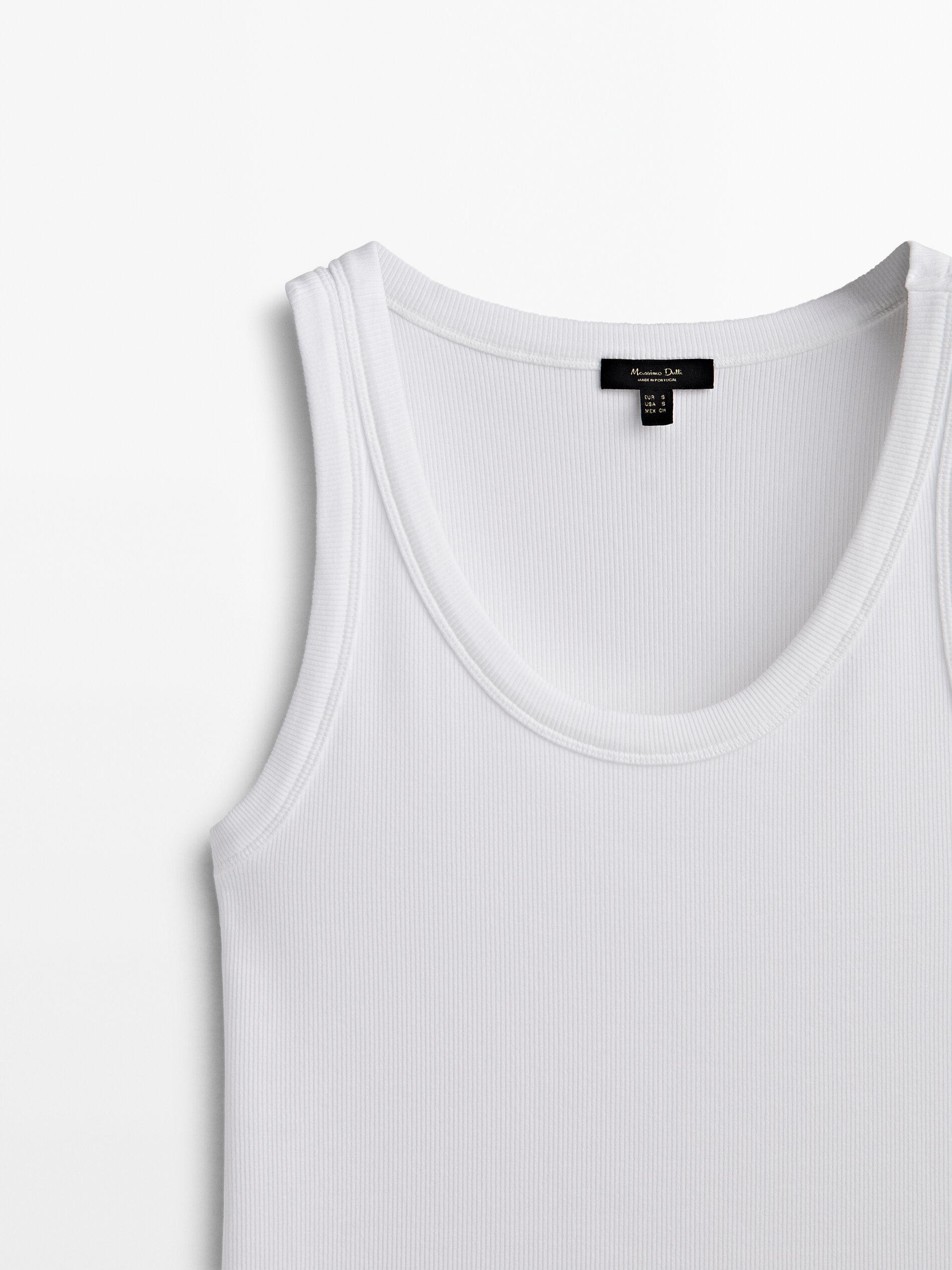 Cotton blend ribbed tank top | Massimo Dutti UK