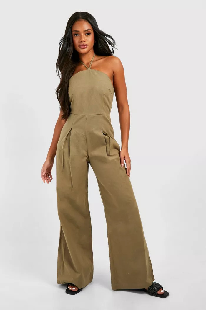 Halter Linen Look Jumpsuit | boohoo (US & Canada)