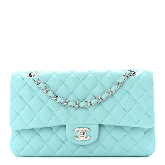 Lambskin Quilted Medium Double Flap Light Blue | FASHIONPHILE (US)
