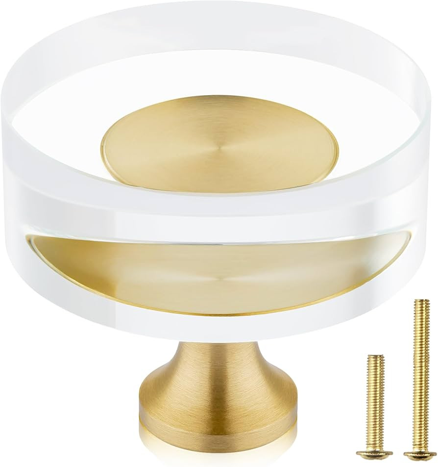 QOGRISUN 5-Pack Brass Crystal Cabinet Knobs,Glass Crystal Gold Drawer Knobs,1-1/4-Inch Round, Dec... | Amazon (US)