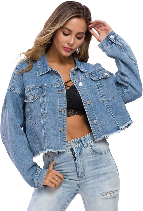 Oversized Jean Jacket Women Vintage Washed Boyfriend Denim Jacket Classic Loose Jean Trucker Jack... | Amazon (US)