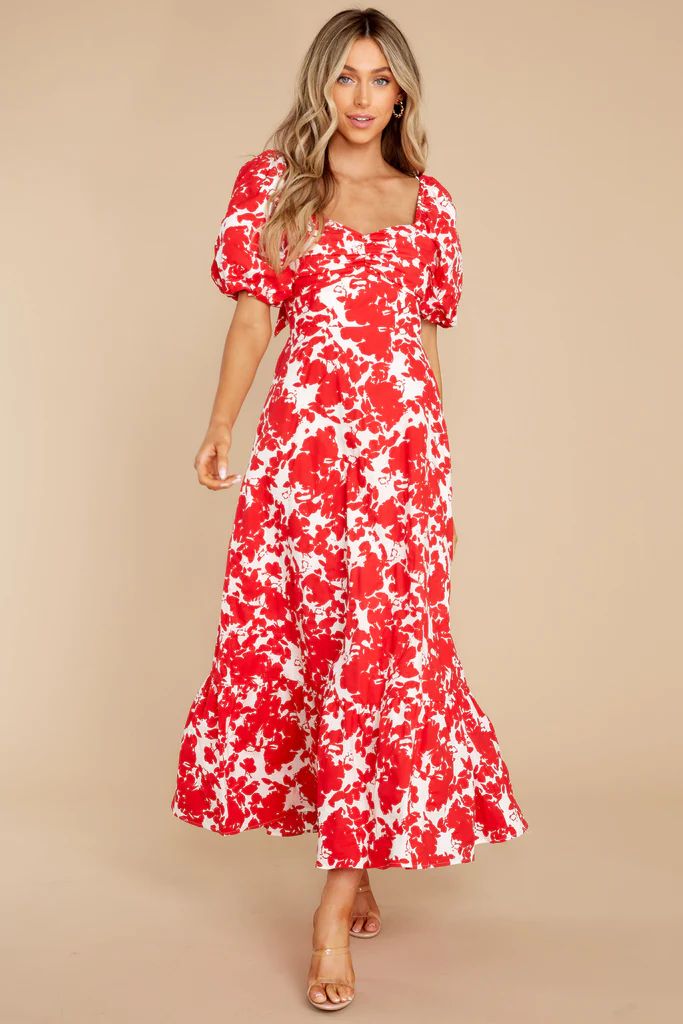 Purely In Love Red Floral Print Cotton Maxi Dress | Red Dress 
