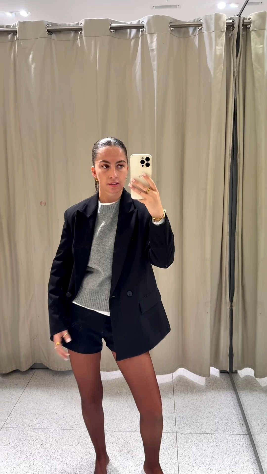 Workwear - grey knit - black shorts 

#LTKwinter #LTKstyletip #LTKautumn