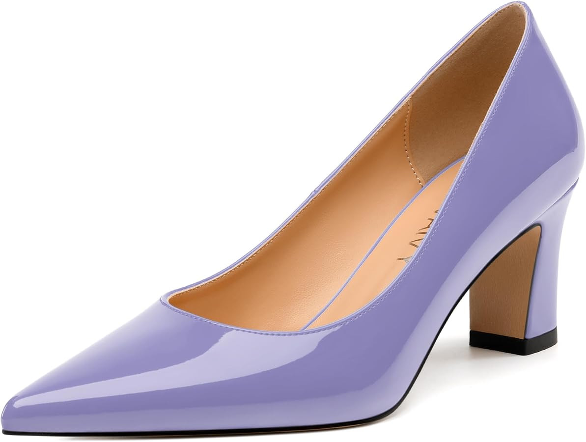 Women's Pumps, Pointed Closed Toe Mid Heels, Slip On Patent Shoes for Working Partying Wedding | Amazon (US)