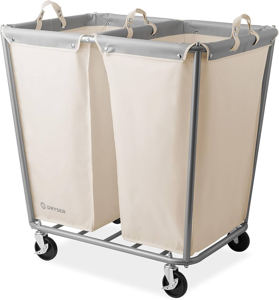 Dryser Divided Commercial Heavy-Duty Rolling Laundry Hamper, Steel Frame Cart on Wheels with 2 Se... | Amazon (US)