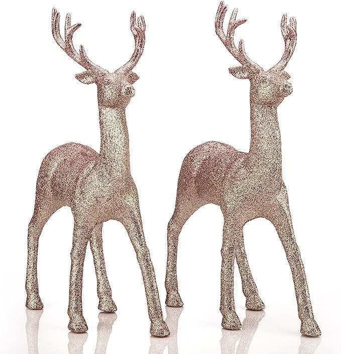 Benzoyl Christmas Reindeer Deers 12" Standing Reindeer Gold Pink Deer Decorations Figurines Ornam... | Amazon (US)