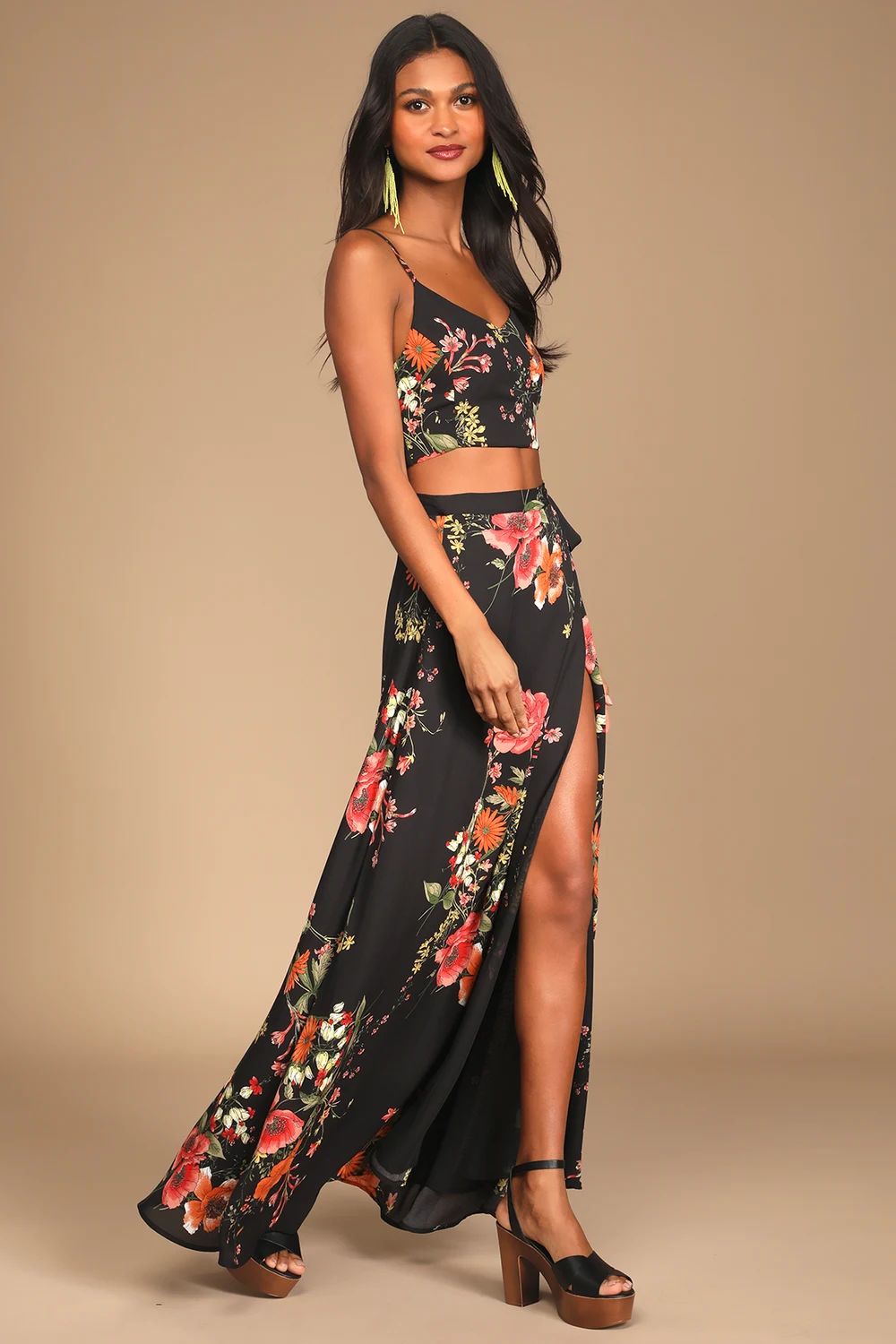 Bloom With a View Black Floral Print Two-Piece Maxi Dress | Lulus (US)