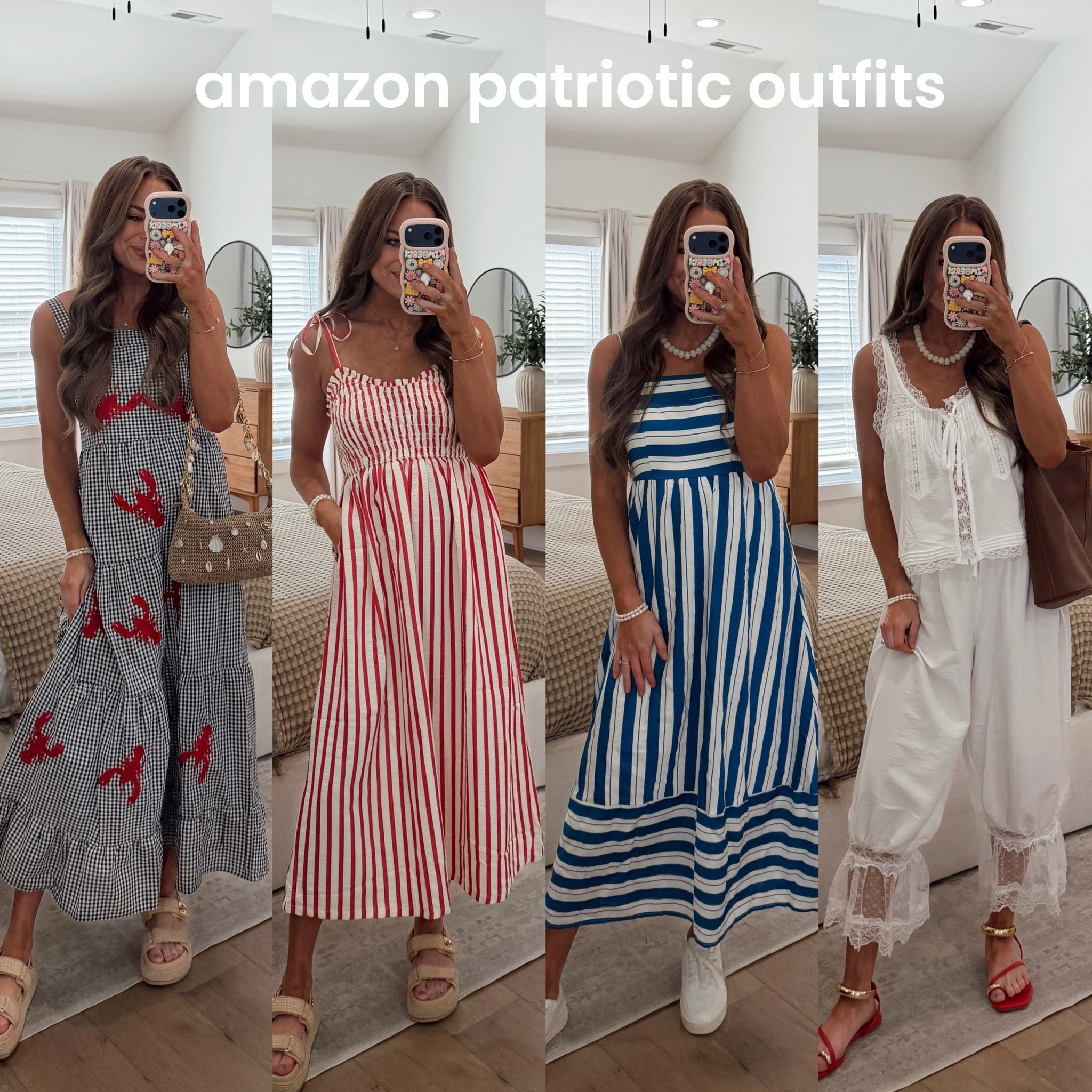 Amazon red white blue outfit ideas inspo cute affordable quick ship dress stripe coastal lobster two piece set boho free people coastal grandmother Nantucket classy vibes lake beach Memorial Day Fourth of July patriotic