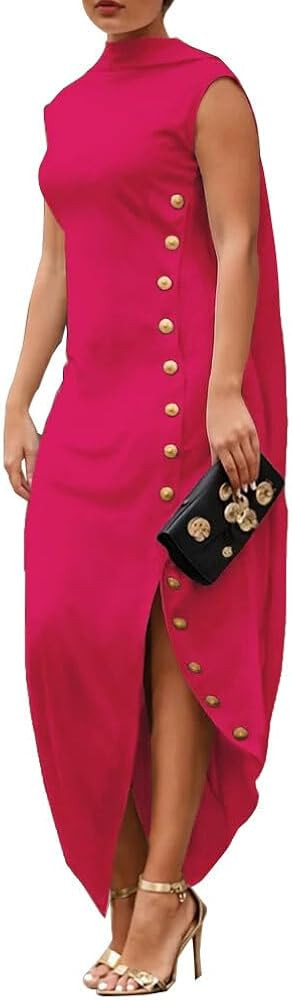 UOOZEE Women's Sleeveless High Neck Dress Button Down Elegant Cocktail Formal Wedding Guest Dress... | Amazon (US)