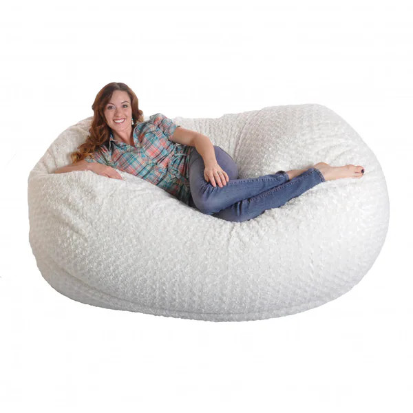 6-foot Soft White Fur Large Oval Microfiber Memory Foam Bean Bag Chair | Bed Bath & Beyond