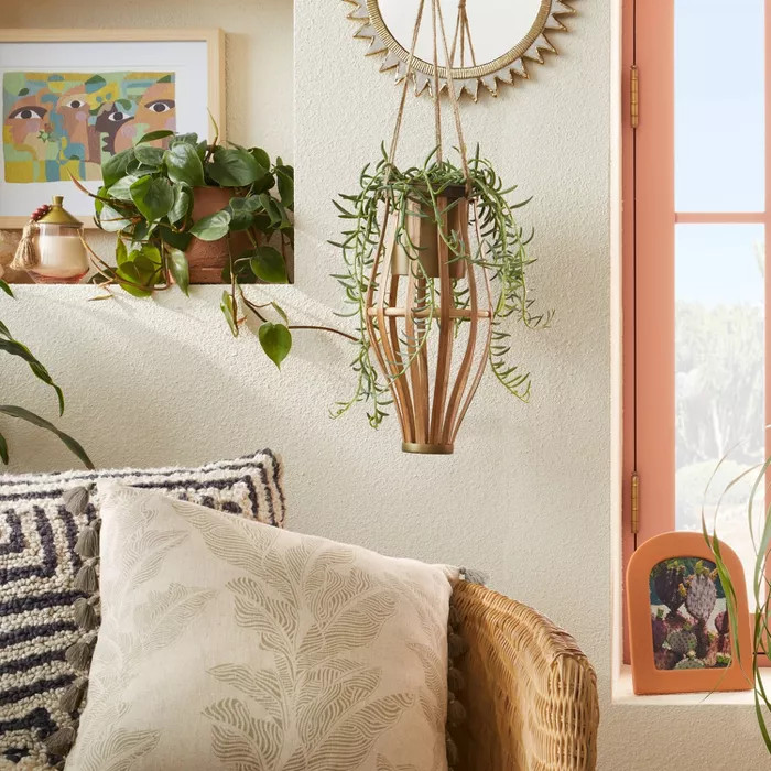 14.5" x 6.5" Metal/Rattan Hanging Planter Natural - Opalhouse™ designed with Jungalow™ | Target
