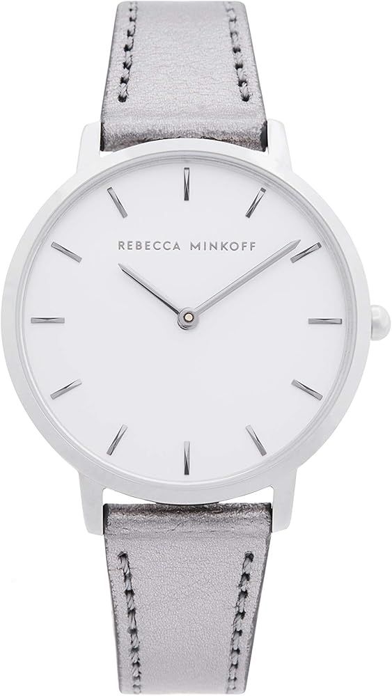 Rebecca Minkoff Women's Stainless Steel Quartz Watch with Leather Calfskin Strap, Grey, 16 (Model: 2 | Amazon (US)