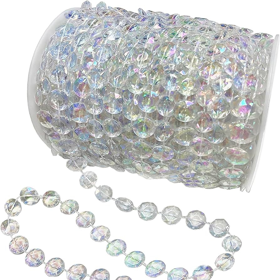 Jishi 99ft Crystal Bead Garland for Christmas Tree Decorations, Iridescent Acrylic Beaded Garland... | Amazon (US)