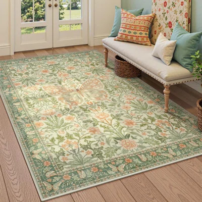 Washable Butterfly Area Rug Boho Floral Rugs for Girls Room Non Slip Ultra Thin Insect Floor Carpet | Wayfair North America