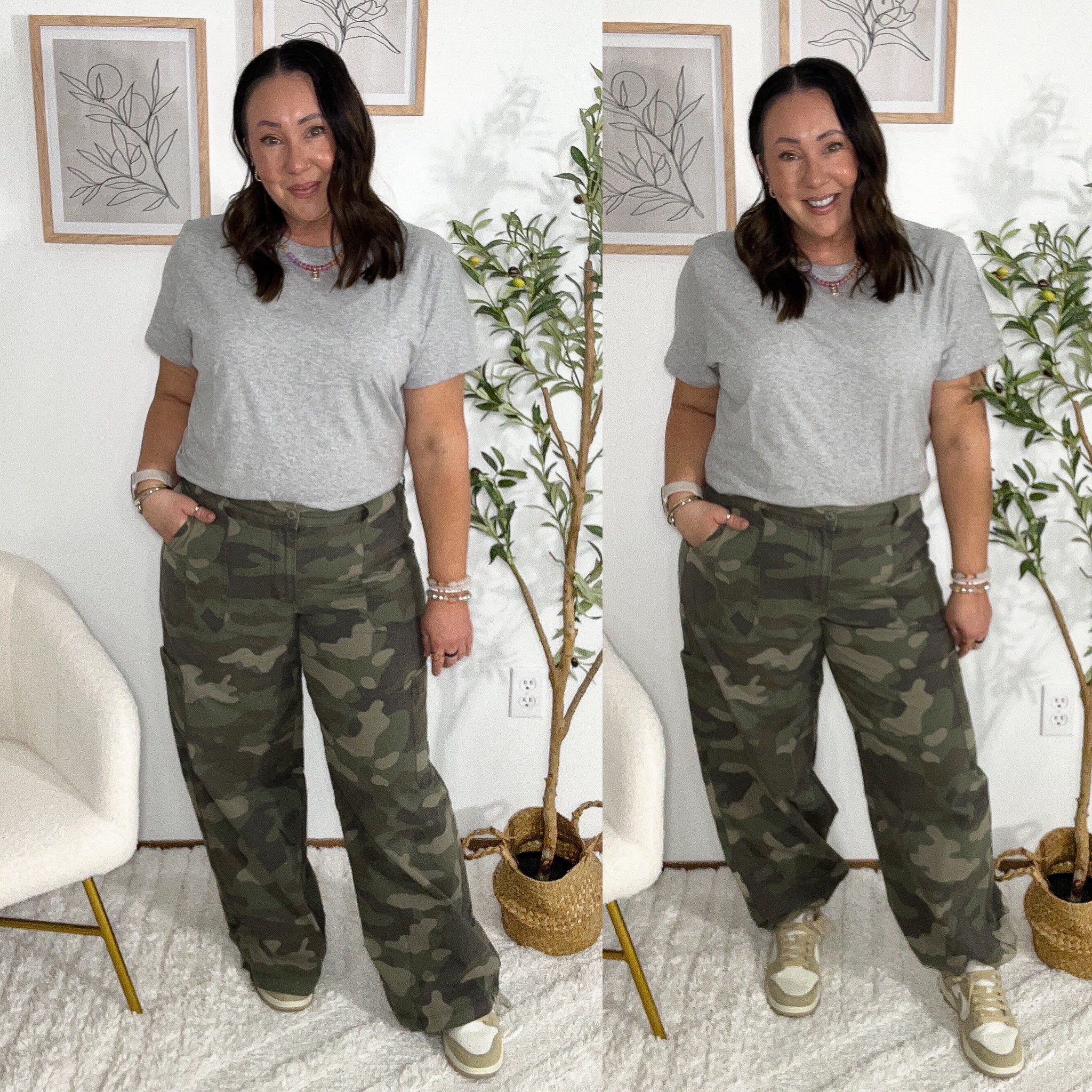 AE/Aerie midsize/curvy try-on! On sale through 4/6!
XL tee! Size 16 regular camo pants! Love love love how these fit my curves. So good! Nikes run true to size.   

#LTKMidsize #LTKOver40 #LTKSaleAlert