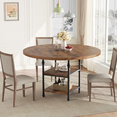 Round Dining Table for 4-6, Wooden Round Kitchen Table,3-Layer Modern Dinner Table with Storage Shelves, for Dining Room, Living Room(Table Only) | Target