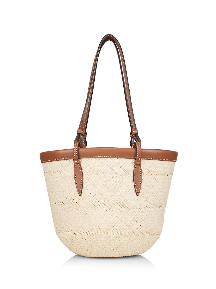 Women's Small Leather-Trimmed Raffia Tote Bag - Natural Cognac | Saks Fifth Avenue