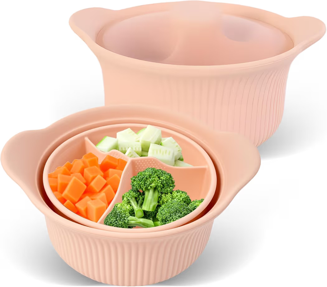 5cup 42oz Silicone Microwave Steamer Pot with Lid& Handle, Safe for Dishwasher, Oven, Microwave, ... | Amazon (US)