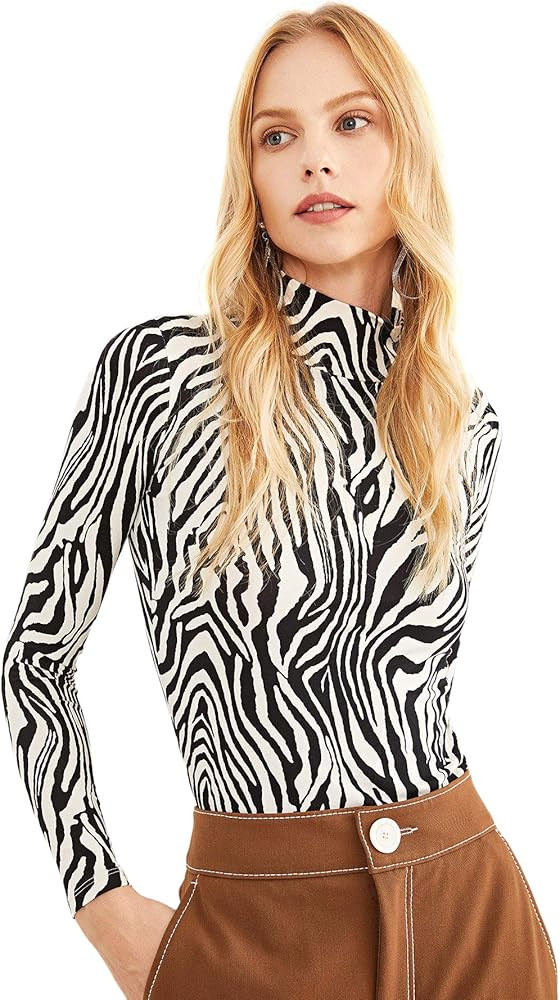 Milumia Women's High Neck Zebra Print Pullovers Long Sleeve Top | Amazon (US)