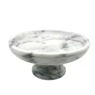 Creative Home 10 in. x 10 in. x 4.375 in. Fruit Bowl on Pedestal in White Marble 74754 - The Home... | The Home Depot
