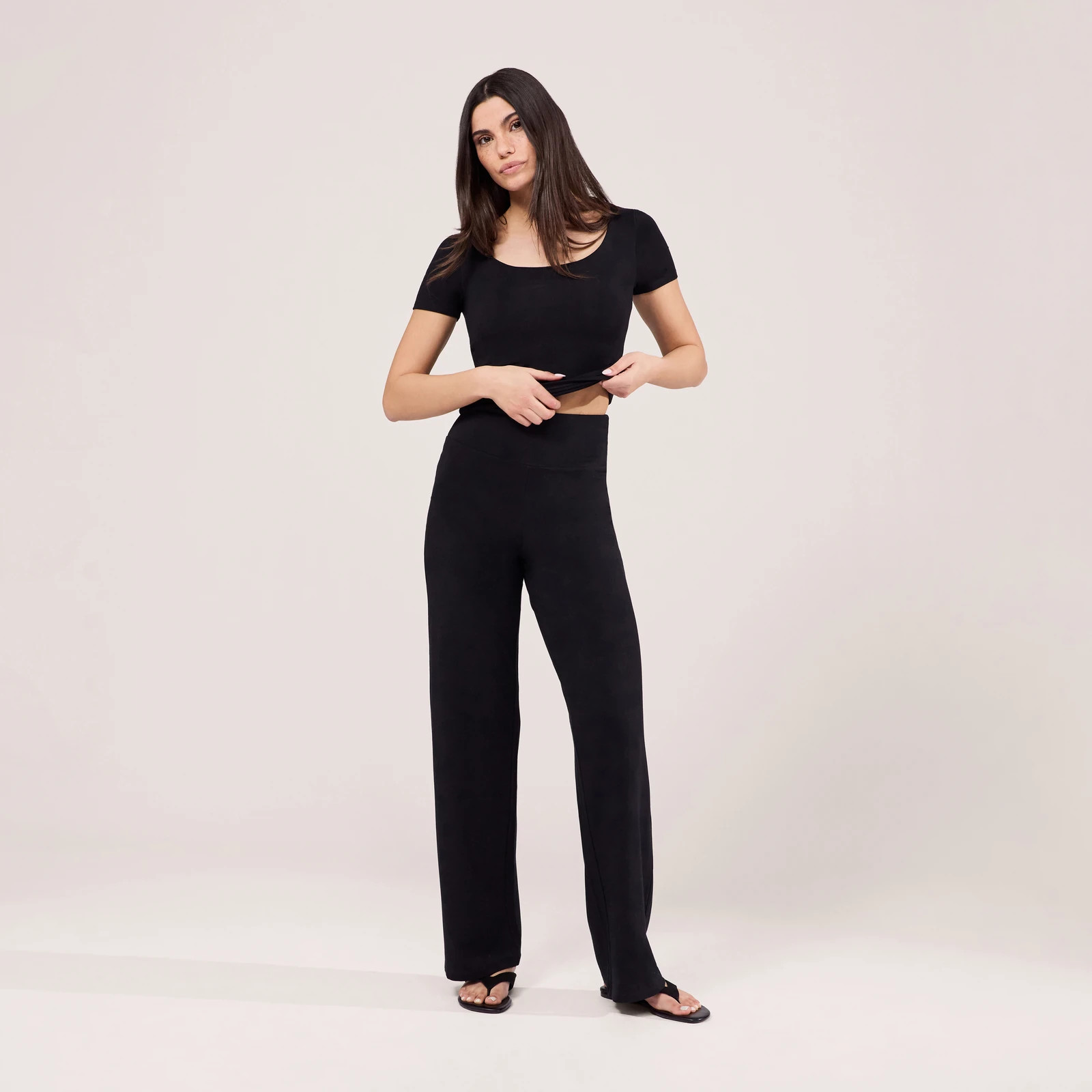 Lightweight Wide Leg Trousers | Black | LOVALL