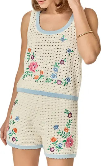 Floral Embroidered Sheer Crop Open Stitch Top | Nordstrom