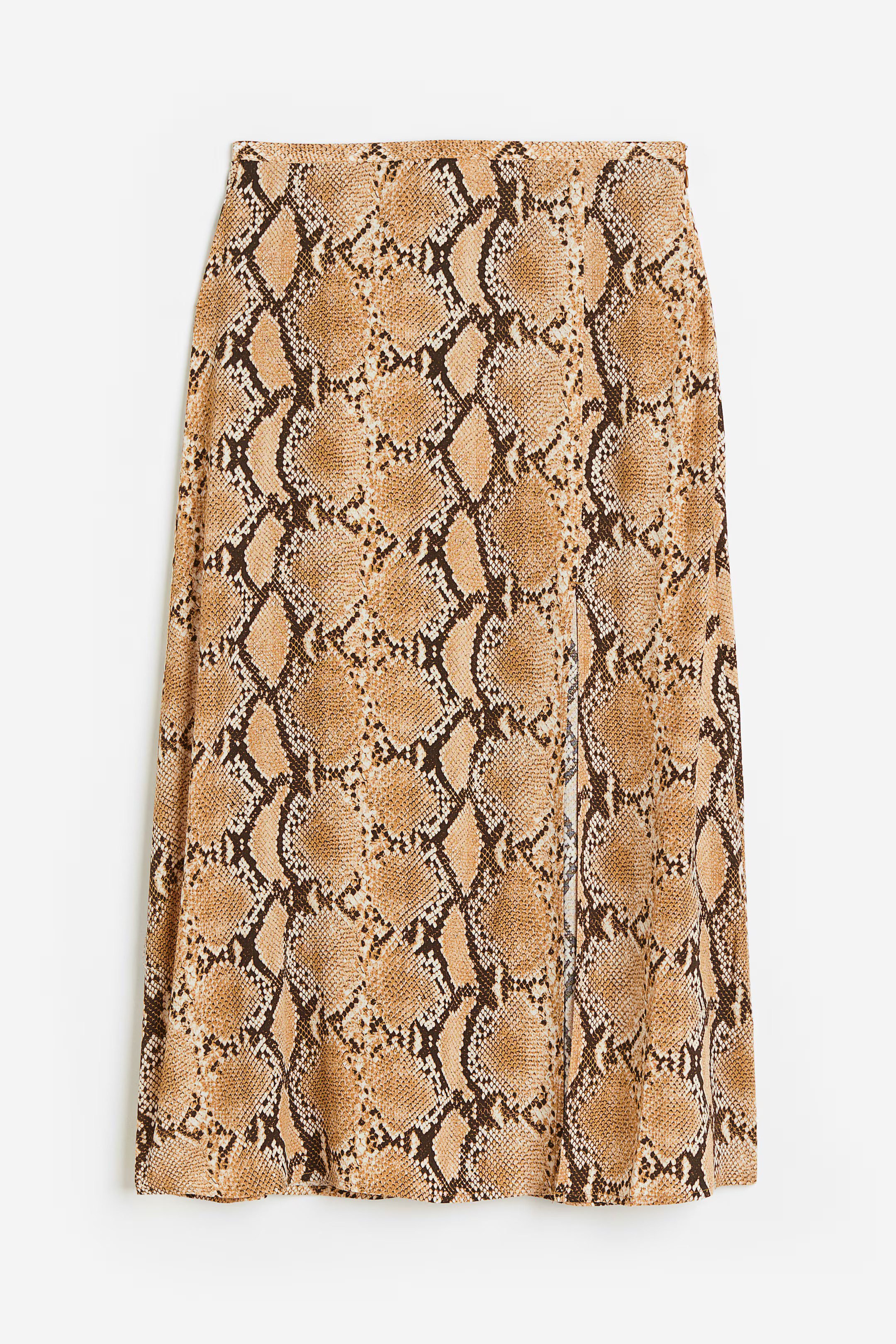 Crêpe skirt - High waist - Midi - Beige/Snakeskin-patterned - Ladies | H&M GB | H&M (UK, MY, IN, SG, PH, TW, HK)