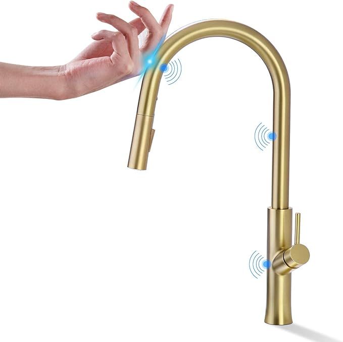 TRUSTMI Touch Kitchen Faucet, Single Handle Brass Kitchen Sink Faucets with with 2 Function Pull ... | Amazon (US)