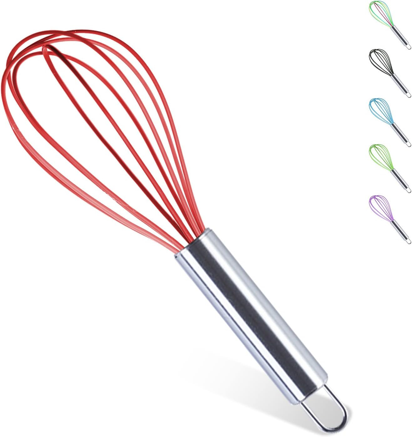 Silicone Whisks, 8 In Whisks for Cooking, Silicone Kitchen Whisks with Stainless Steel Handles (R... | Amazon (US)