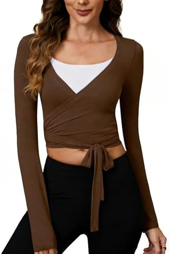 Women's Pilates Wrap Tops V-Neck Tie Long Sleeve Ballet Yoga Workout Shirt | Amazon (US)