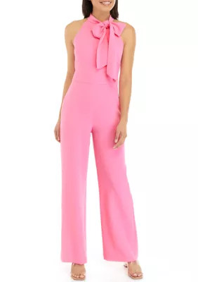 Women's Sleeveless Bow Tie Neck Solid Crepe Jumpsuit | Belk