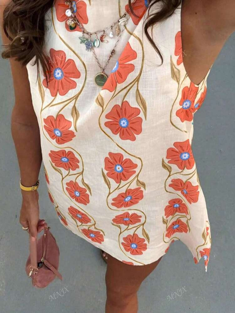 Women's Holiday Fashion Floral Print Mini Dress | SHEIN