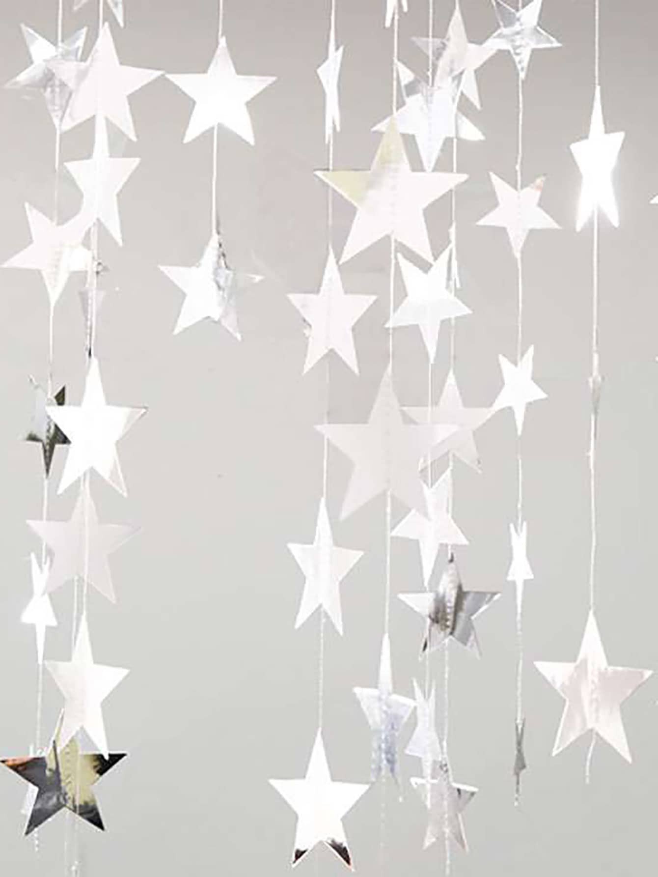 1pc Metallic Star Design Paper Hanging String, Shining Silver Star Decorate Birthday Flag For Ban... | SHEIN