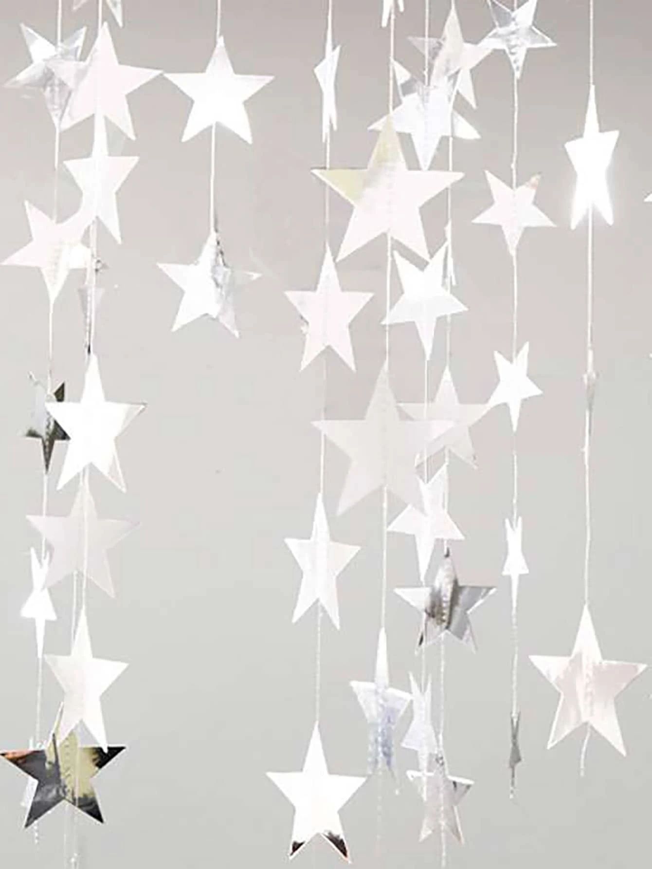 1pc Metallic Star Design Paper Hanging String, Shining Silver Star Decorate Birthday Flag For Ban... | SHEIN