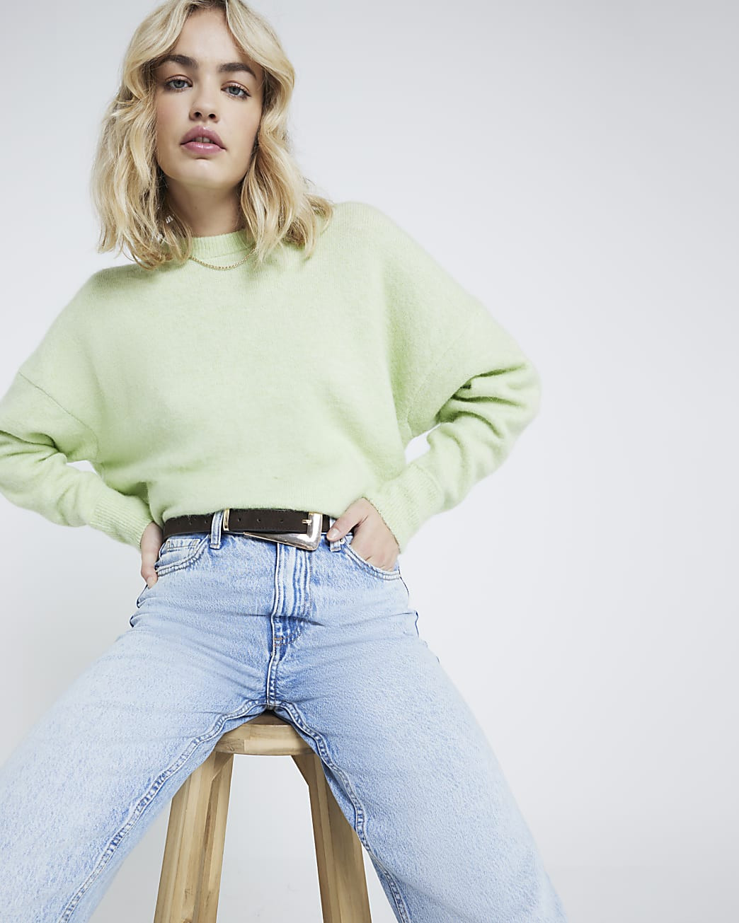 Lime green knit oversized jumper | River Island (UK & IE)