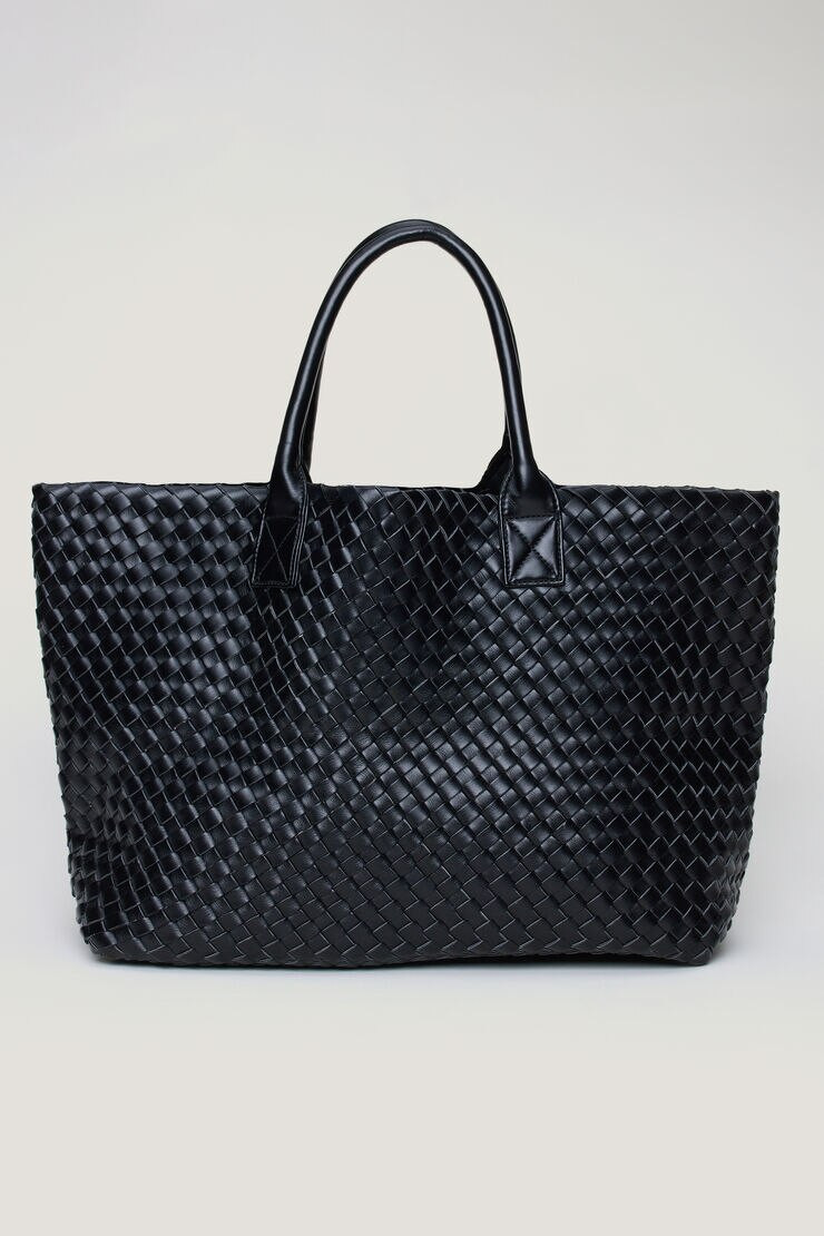 Oversized Woven Faux Leather Tote | Dynamite Clothing