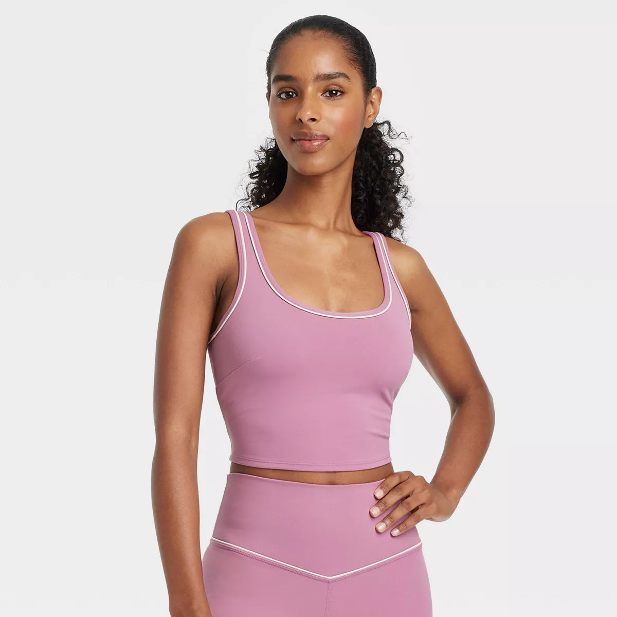 Women's Tipped Cropped Sports Bra - JoyLab™ Mauve S | Target