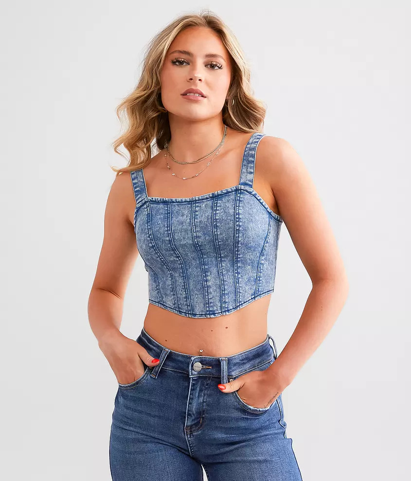 Cropped Denim Corset Tank Top | Buckle