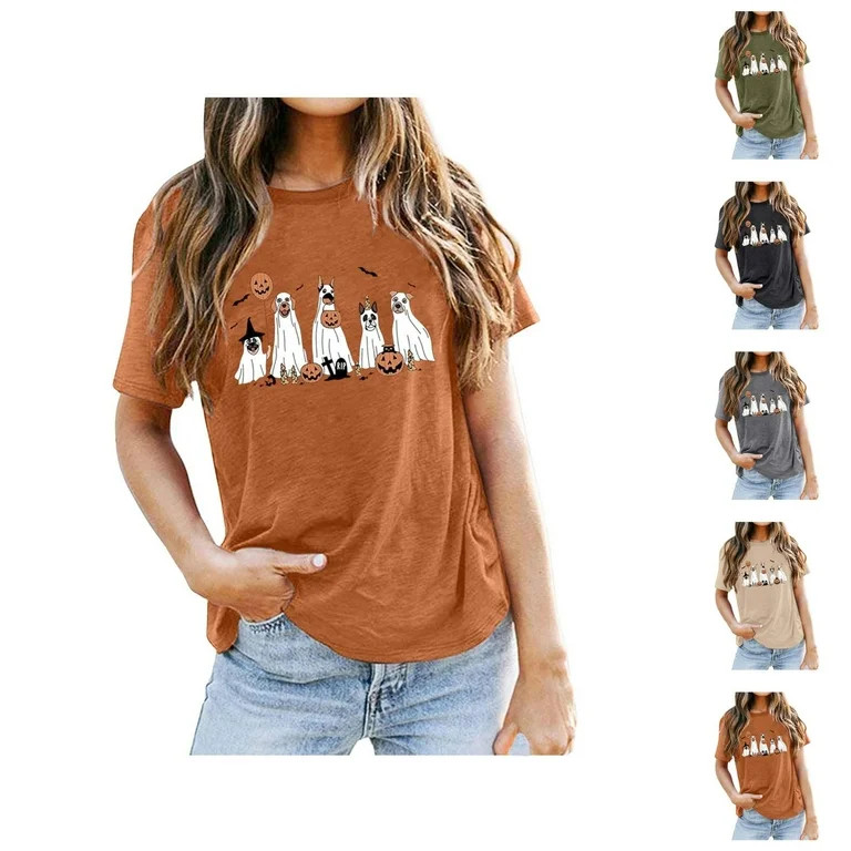 Dog Ghost Halloween Tshirts Women 2025 Short Sleeve Crewneck Funny Ghost Dog Graphic Halloween Sh... | Walmart (US)