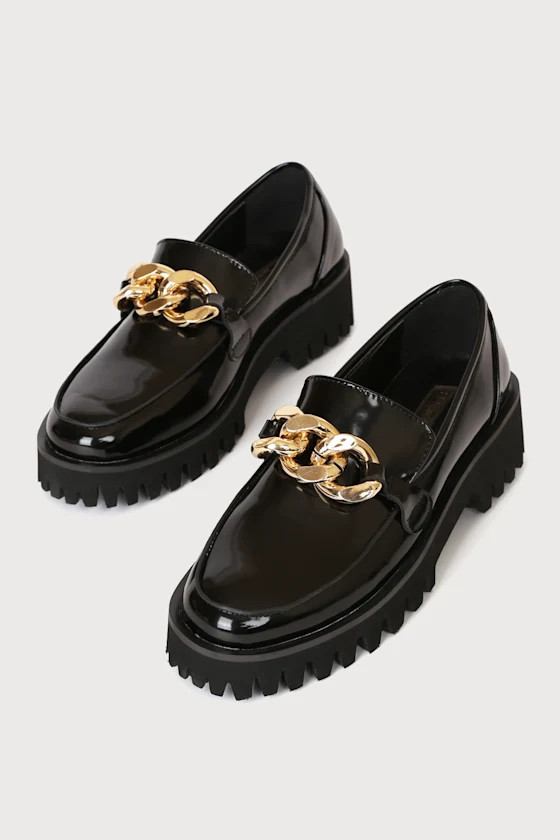 Xali Black Patent Flatform Loafers | Lulus (US)
