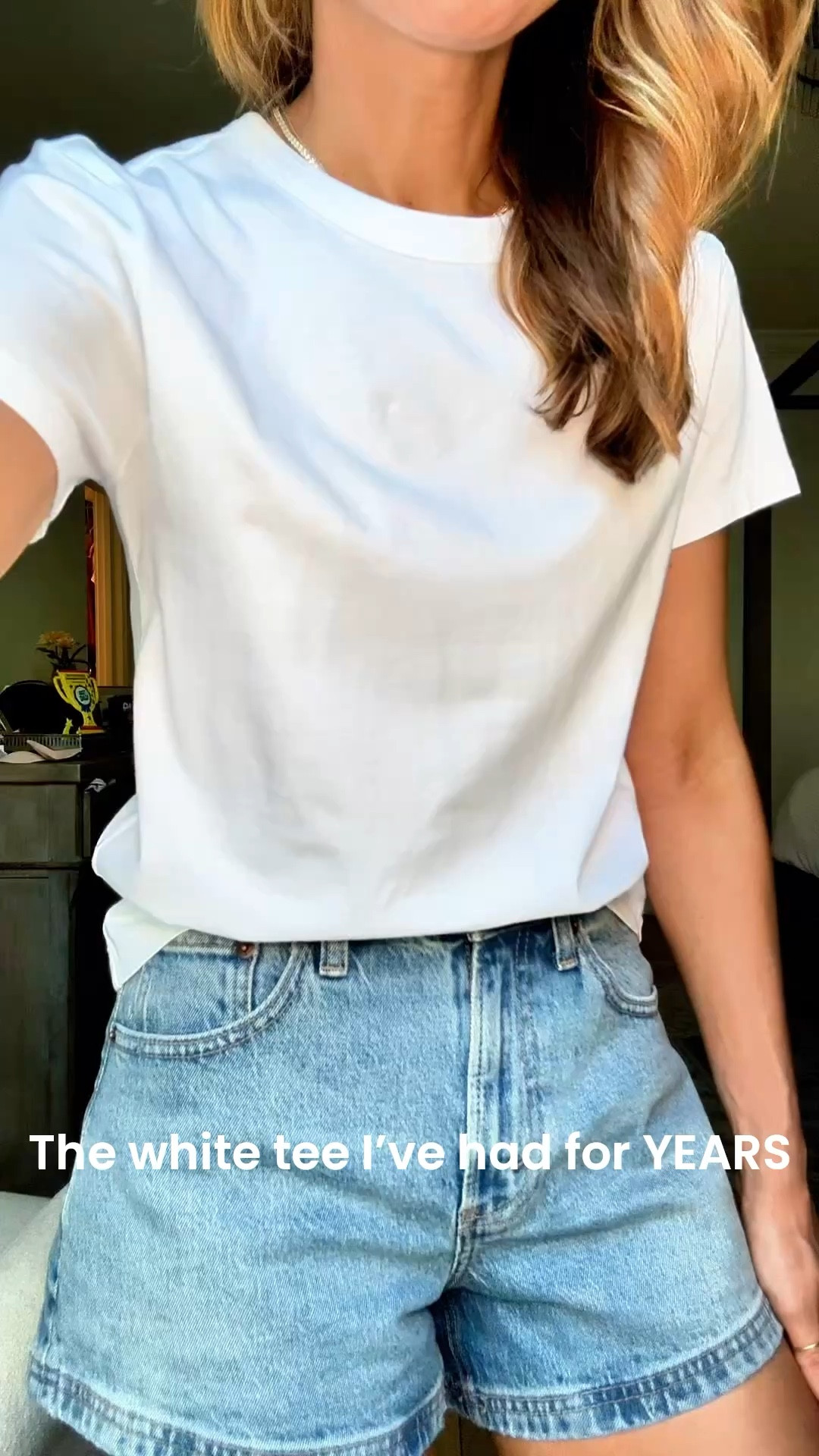 This is the white tee I’ve had for many years! Cones last hip length and easy to tuck. 100% cotton. XXS in this. Abercrombie curve love 90s cutoff denim shorts are TTS. Elevated casual. Casual outfit. Casual style. Summer outfit. 

#LTKPetite #LTKgrwm #LTKootd